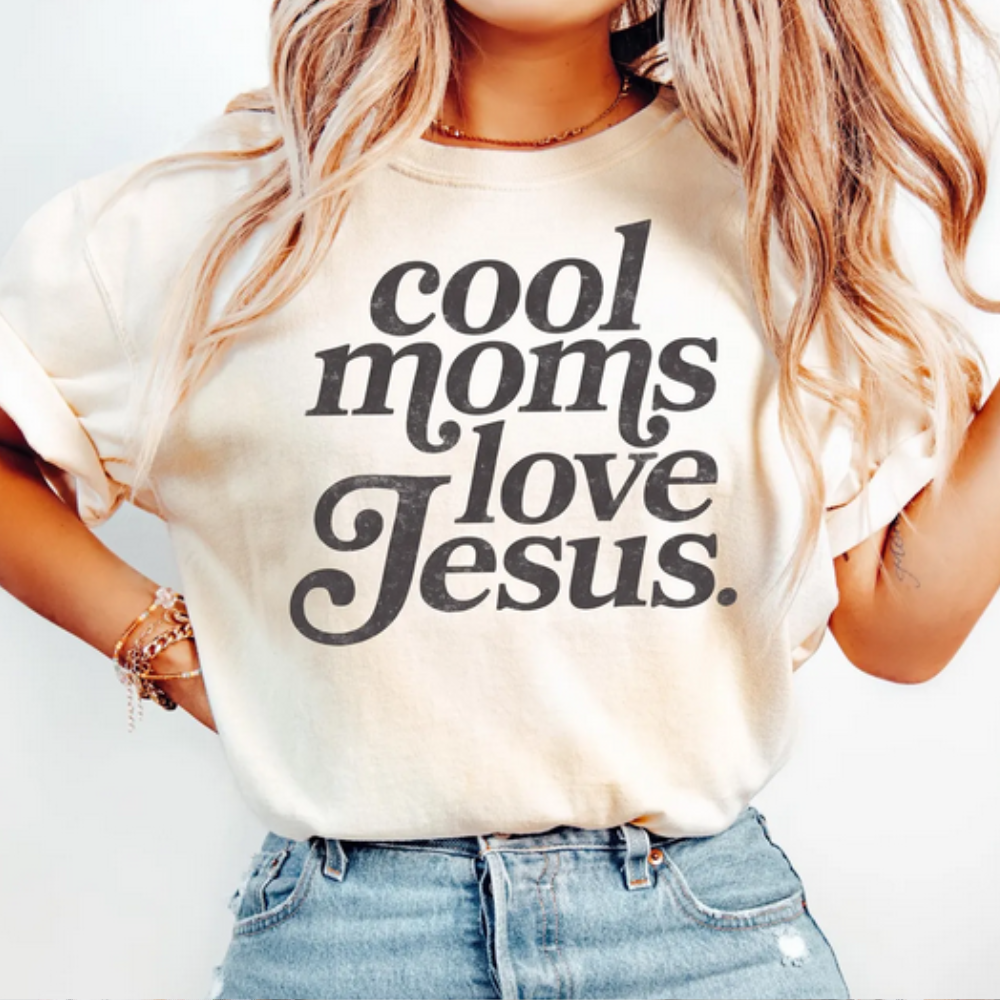 Cool Moms Love Jesus Tee, Retro Faith Graphic T-Shirt