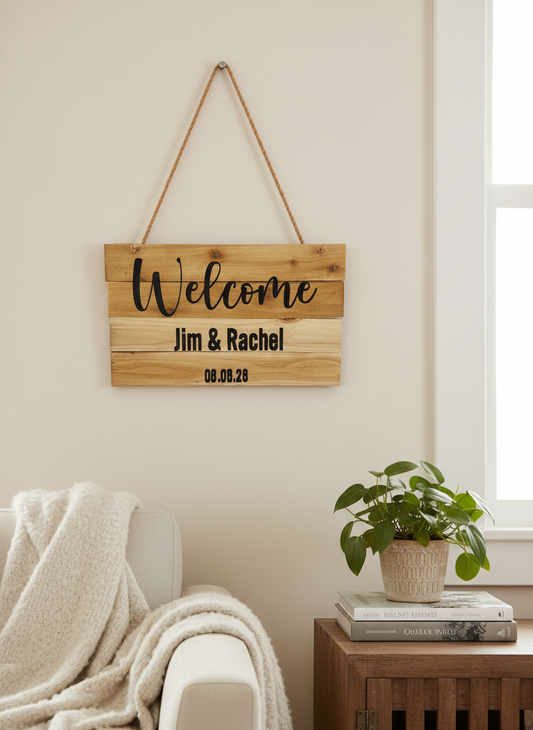✨ Personalized Wooden Wedding Welcome Sign — 20”x14”
