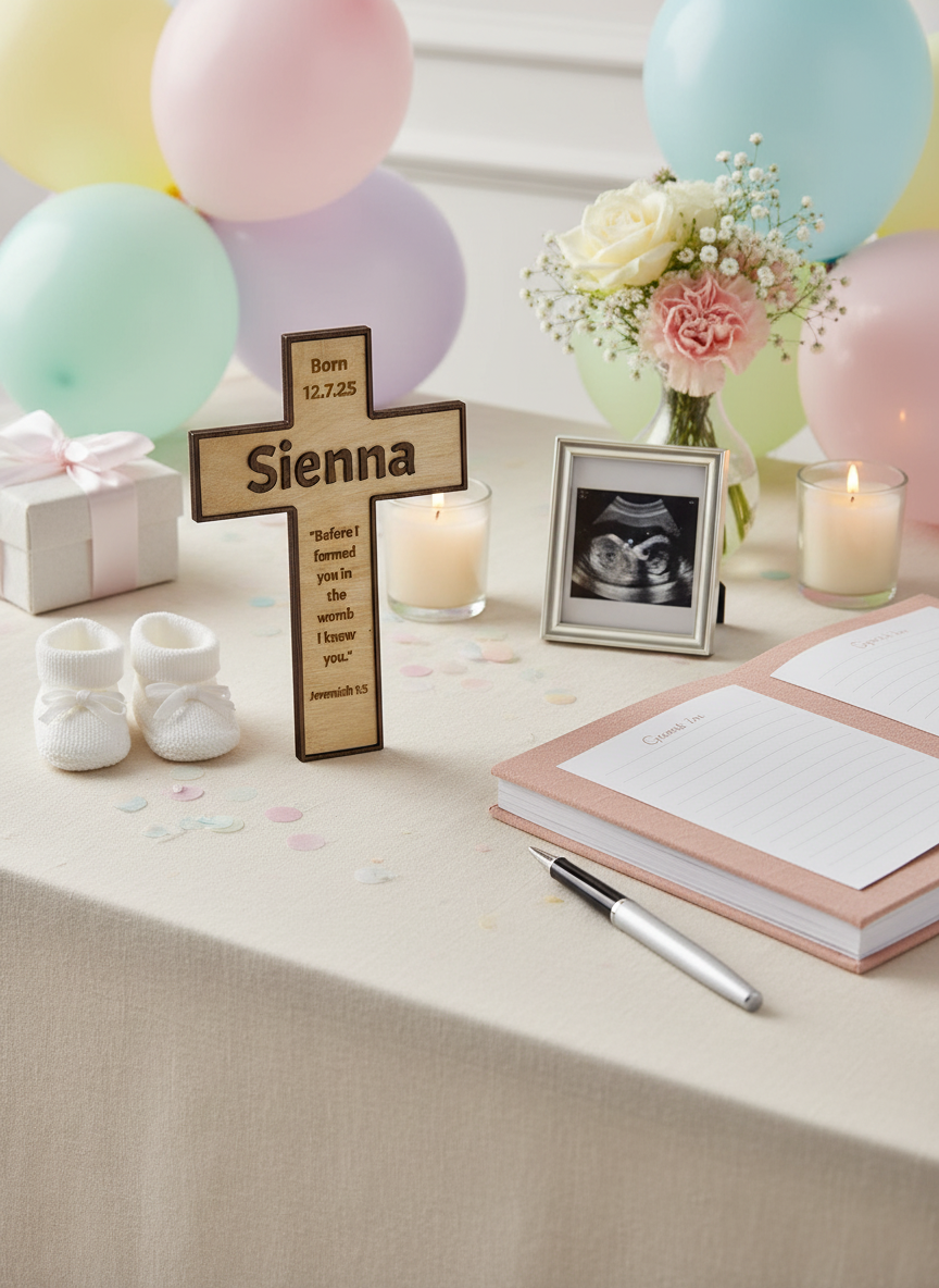 Personalized Wooden Scripture Cross – Custom Name, Date & Verse (Birch and Walnut)