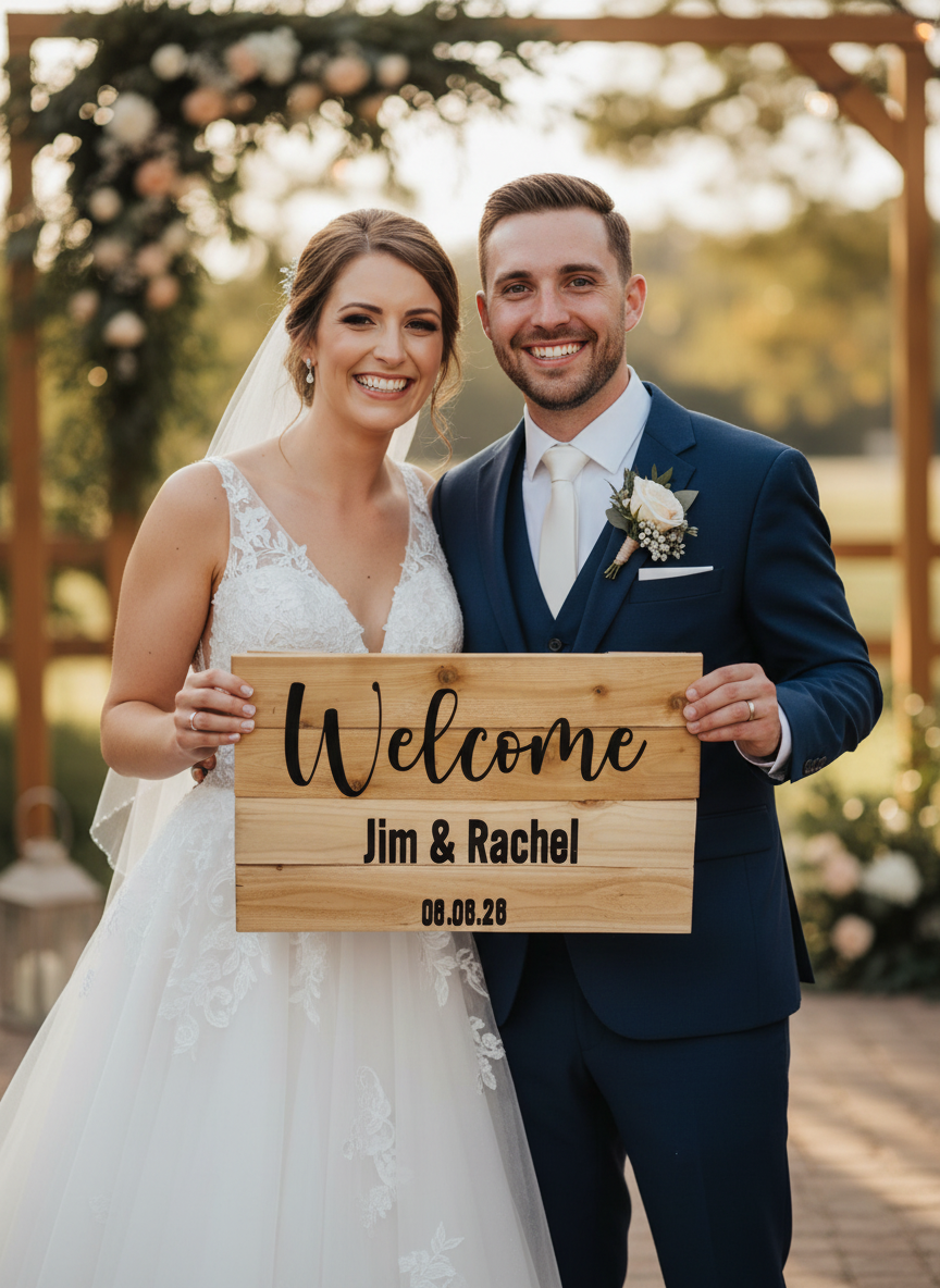 ✨ Personalized Wooden Wedding Welcome Sign — 20”x14”