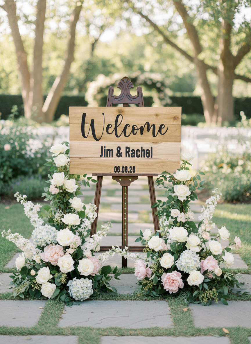 ✨ Personalized Wooden Wedding Welcome Sign — 20”x14”