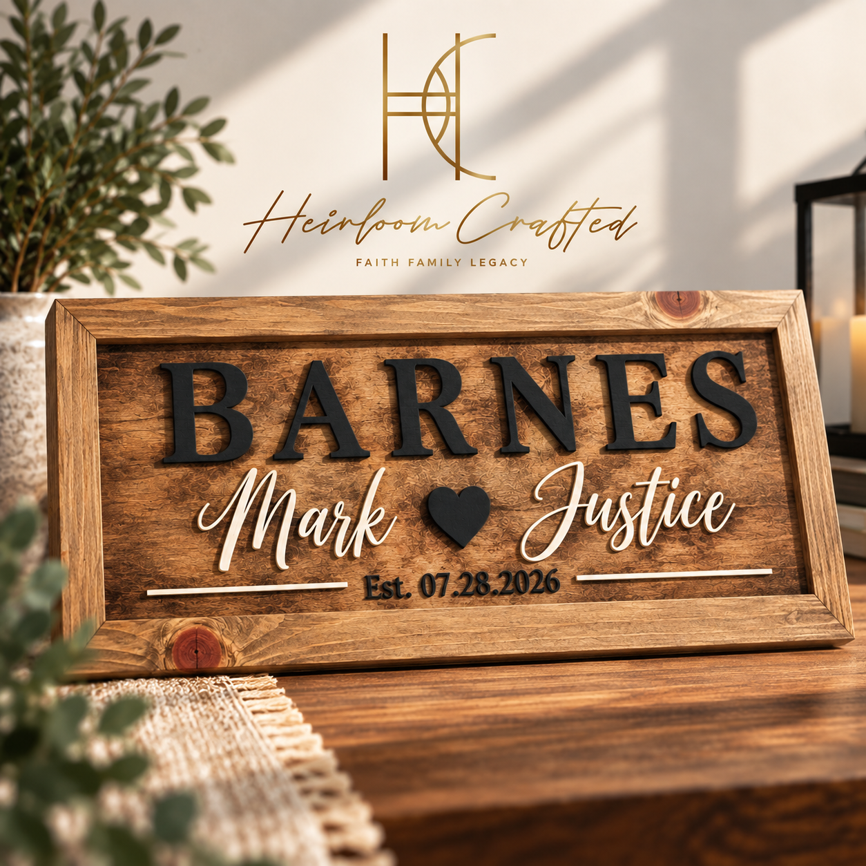 Personalized Heirloom Family Name Sign | Custom Wedding & Home Gift