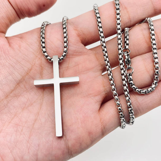 Glossy Cross Stainless Steel Pendant Necklace - MJ/MNP