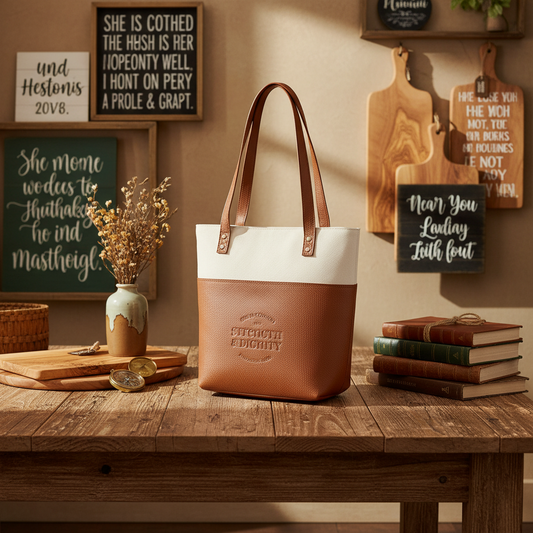Bible Tote Cream/Toffee Strength & Dignity Prov. 31:25