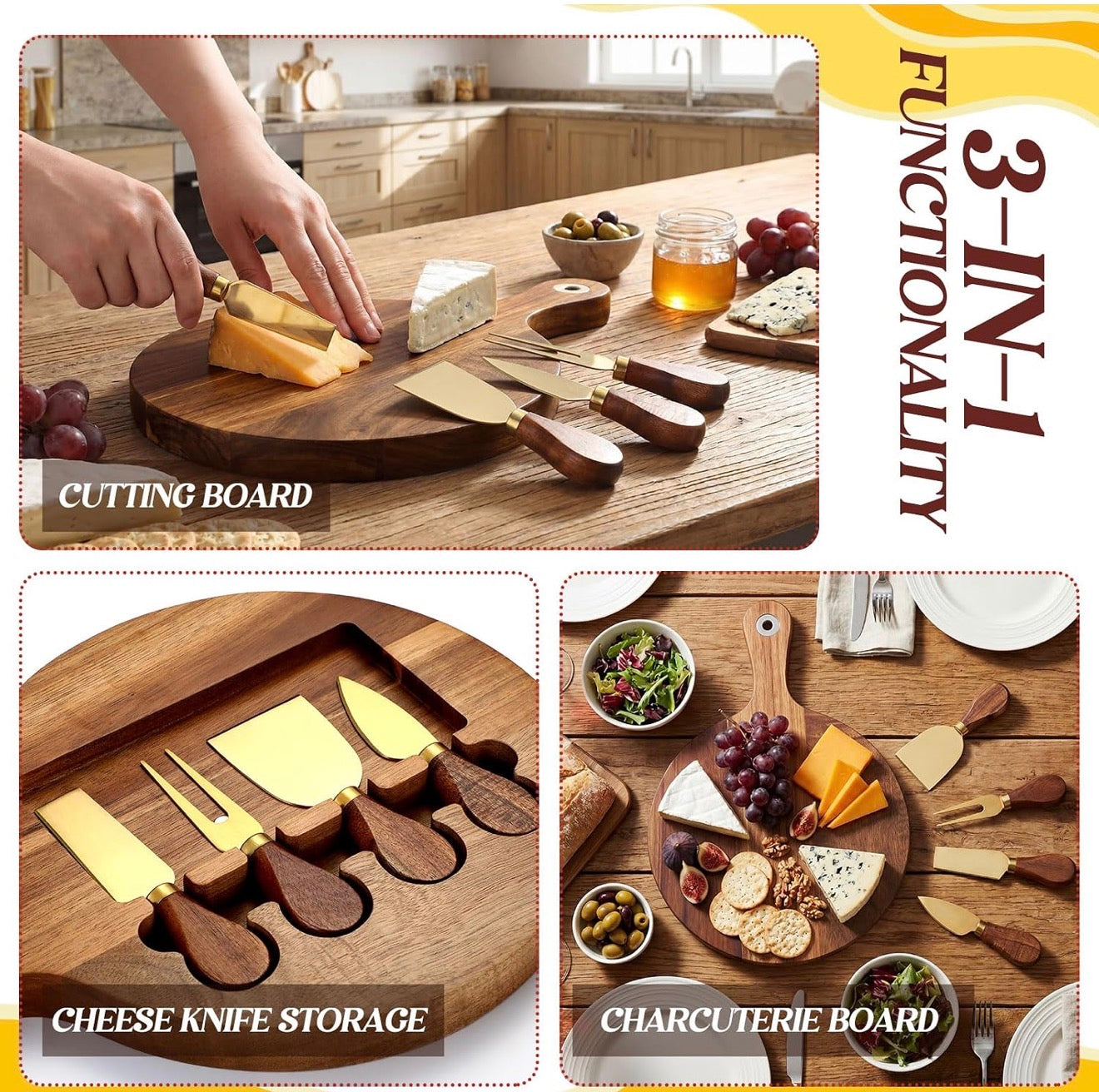 Acacia Wood Cheese Board Gift Set