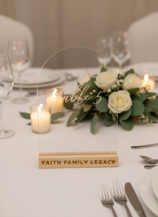 Custom Engraved Acrylic Name Sign – Wedding & Event Table Decor