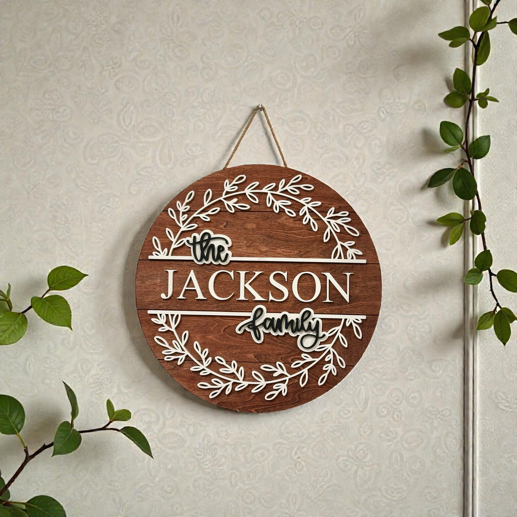 16” Personalized Family Name Round Wood Sign