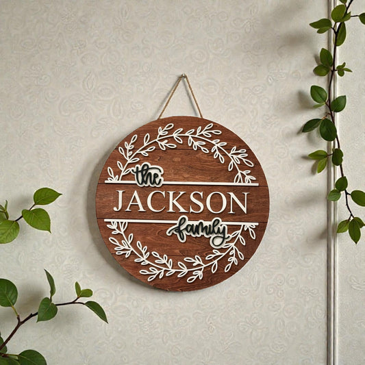 16” Personalized Family Name Round Wood Sign