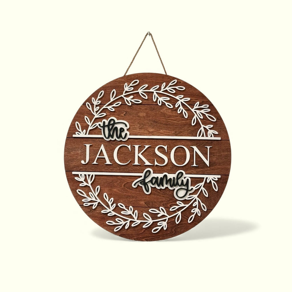 16” Personalized Family Name Round Wood Sign